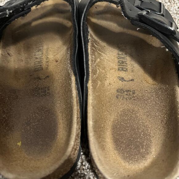 BIRKENSTOCK Unisex Arizona Sandals Size L7/M5 In Natural Leather Oiled Black - Picture 6 of 10
